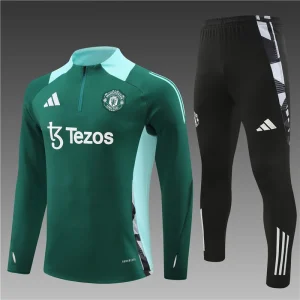 2024/2025 Manchester United Half-Pull Training Suit Wear Green Football Shirt 1:1 Thai Quality