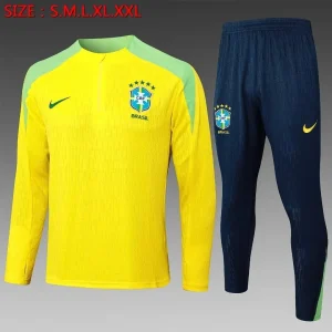 2024 Brazil Half-Pull Training Suit Yellow Football Shirt 1:1 Thai Quality Set