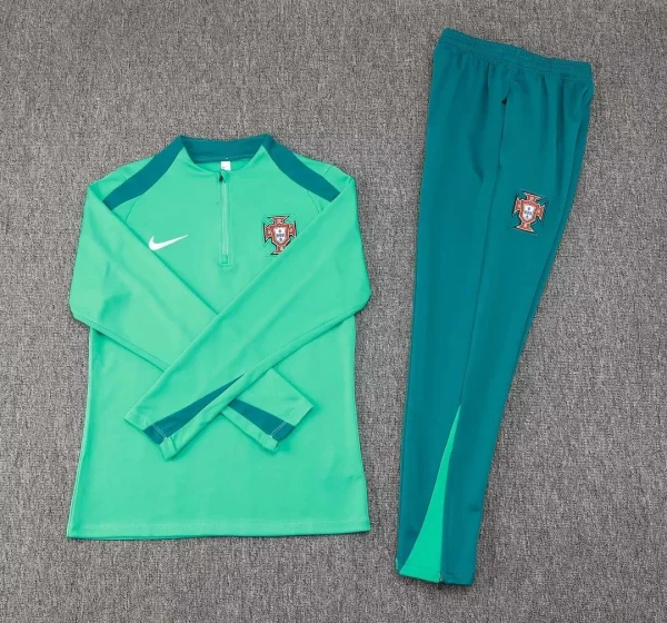 2024 Portugal Half-Pull Training Suit Green Football Shirt Set 1:1 Thai Quality