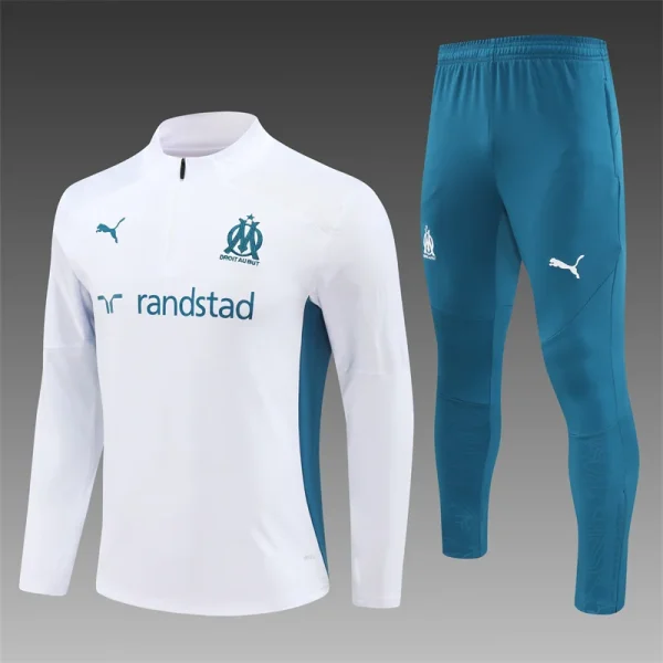 2024/2025  Olympique de Marseille Half-pull Training Suit White Football Jersey  1:1 Thai Quality