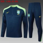 2024 Brazil Half-Pull Training Suit Dark Blue Football Shirt 1:1 Thai Quality Set