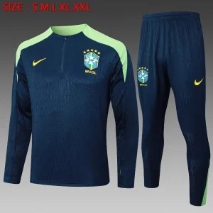 2024 Brazil Half-Pull Training Suit Dark Blue Football Shirt 1:1 Thai Quality Set