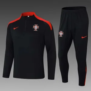 2024 Portugal Half-Pull Training Suit Black Football Shirt Set 1:1 Thai Quality