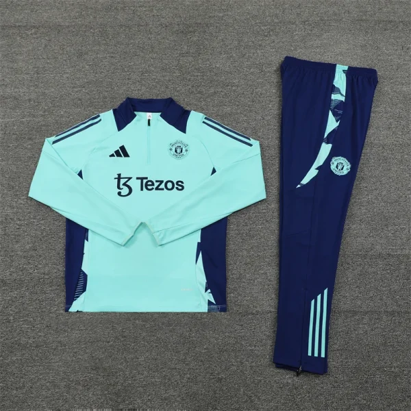 2024/2025 Manchester United Half-Pull Training Suit Lake Blue Football Shirt 1:1 Thai Quality