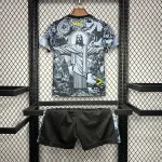 2024 Brazil Special Edition Jesus Black Gray Soccer Jersey Kids Size