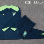 2024 Brazil Half-Pull Training Suit Dark Blue Football Shirt 1:1 Thai Quality Set