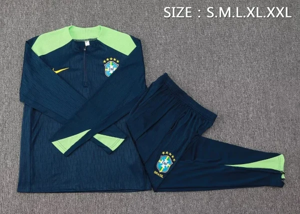 2024 Brazil Half-Pull Training Suit Dark Blue Football Shirt 1:1 Thai Quality Set