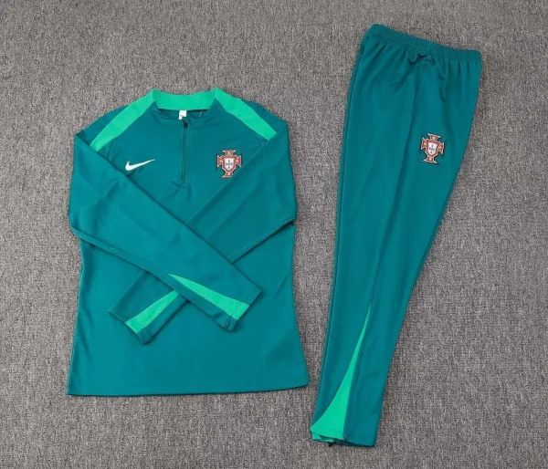 2024 Portugal Half-Pull Training Suit Dark Green Football Shirt Set 1:1 Thai Quality
