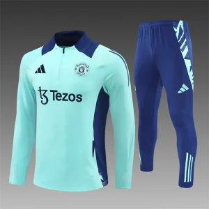 2024/2025 Manchester United Half-Pull Training Suit Lake Blue Football Shirt 1:1 Thai Quality