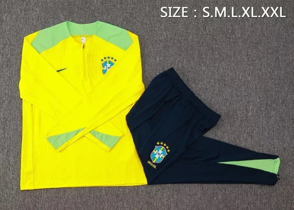 2024 Brazil Half-Pull Training Suit Yellow Football Shirt 1:1 Thai Quality Set