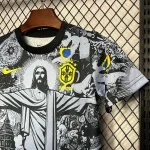 2024 Brazil Special Edition Jesus Black Gray Soccer Jersey Kids Size