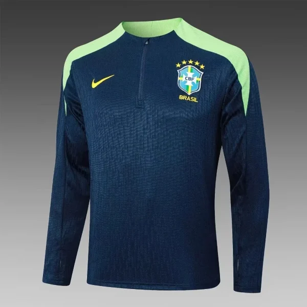 2024 Brazil Half-Pull Training Suit Dark Blue Football Shirt 1:1 Thai Quality Set