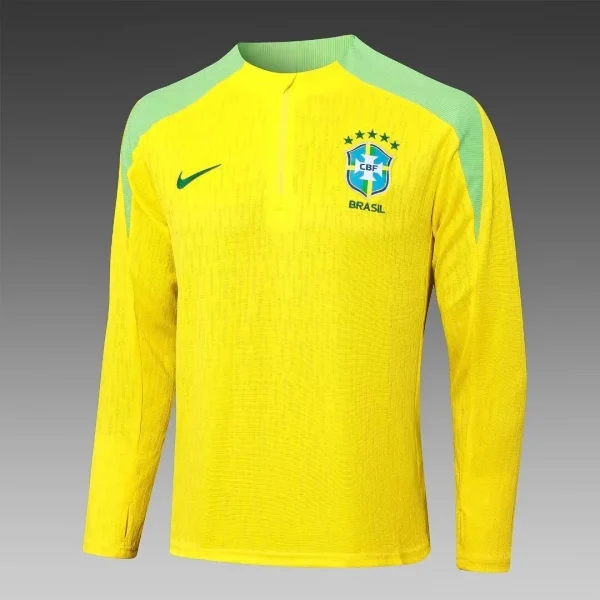 2024 Brazil Half-Pull Training Suit Yellow Football Shirt 1:1 Thai Quality Set